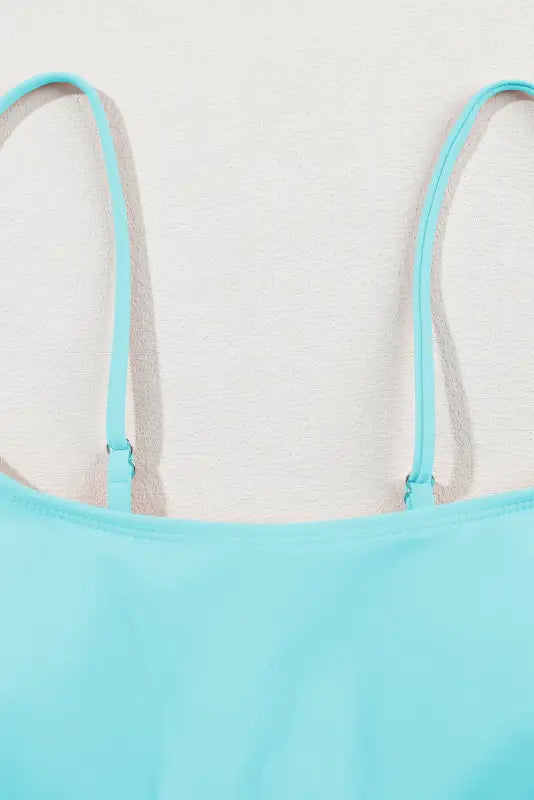 Sky blue striped patchwork spaghetti strap turquoise camisole top with thin adjustable straps