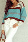 Sky blue striped pattern knit v neck sweater - sweaters & cardigans