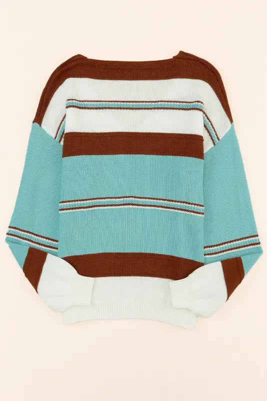 Sky blue striped pattern knit v neck sweater - sweaters & cardigans