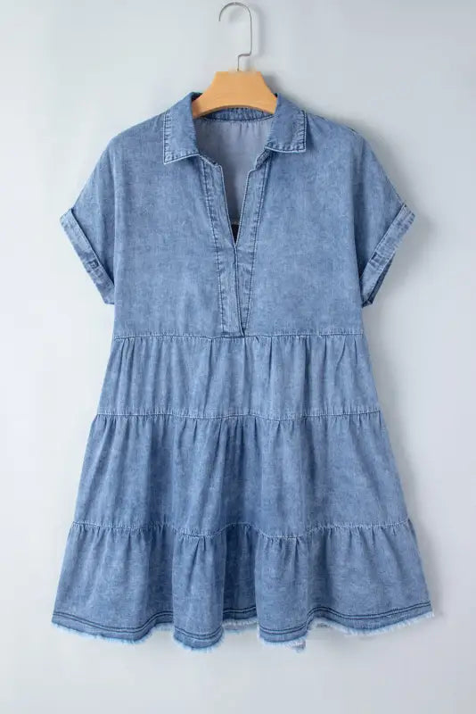 Sky blue tiered denim dress - dresses/mini dresses