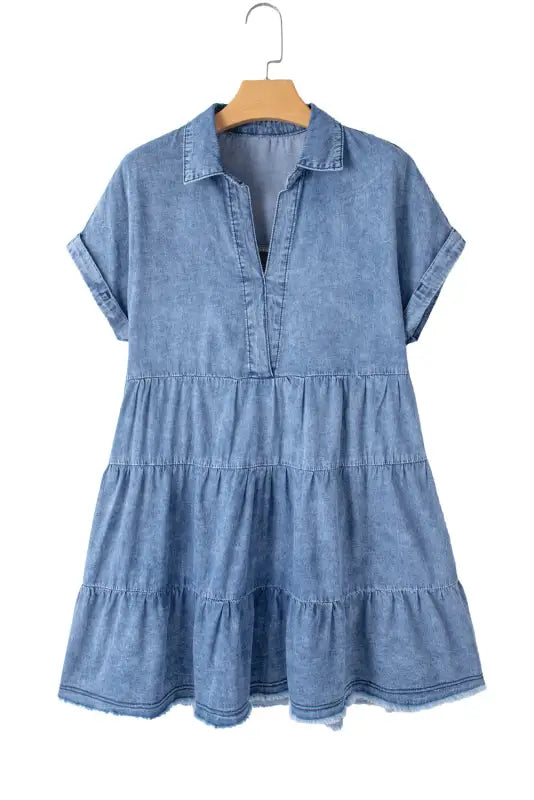 Sky blue tiered denim dress - dresses/mini dresses