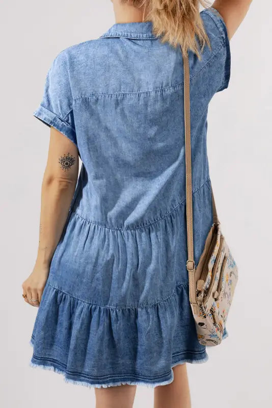 Sky blue tiered denim dress - dresses/mini dresses