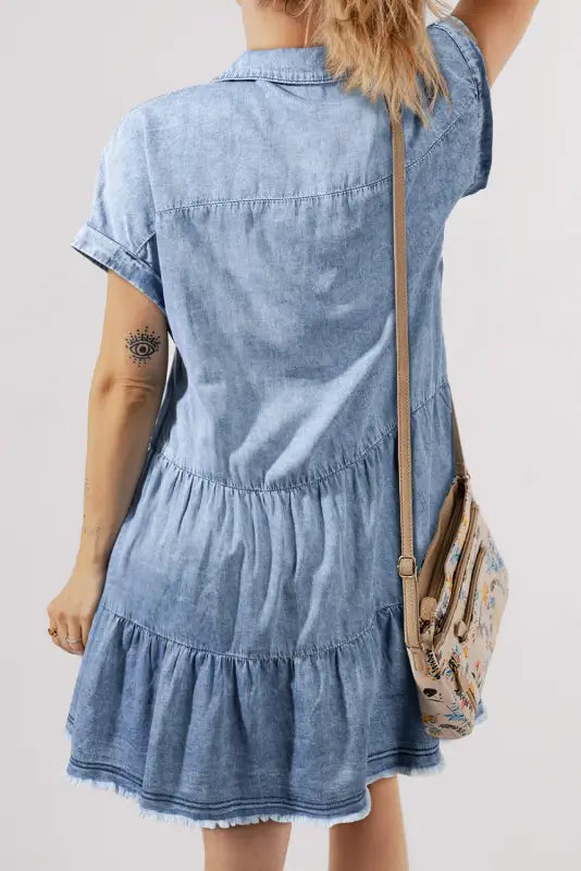 Sky blue tiered denim dress - dresses/mini dresses