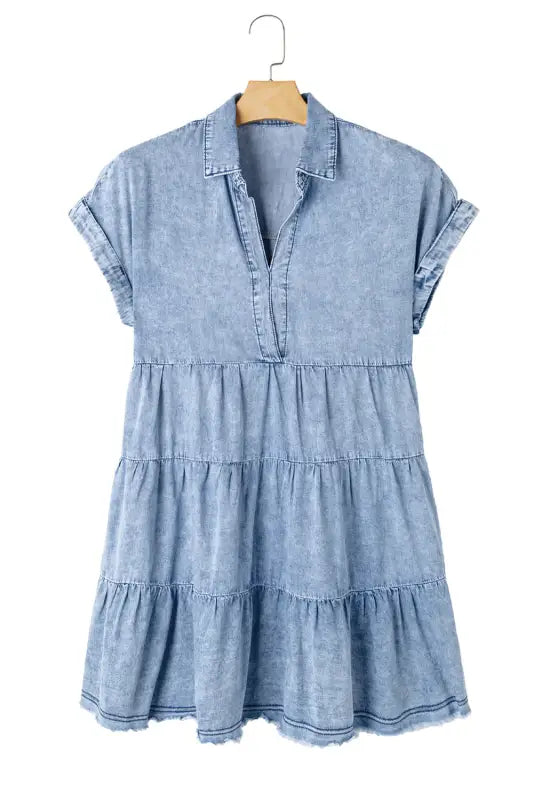 Sky blue tiered denim dress - dresses/mini dresses