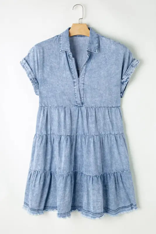 Sky blue tiered denim dress - dresses/mini dresses