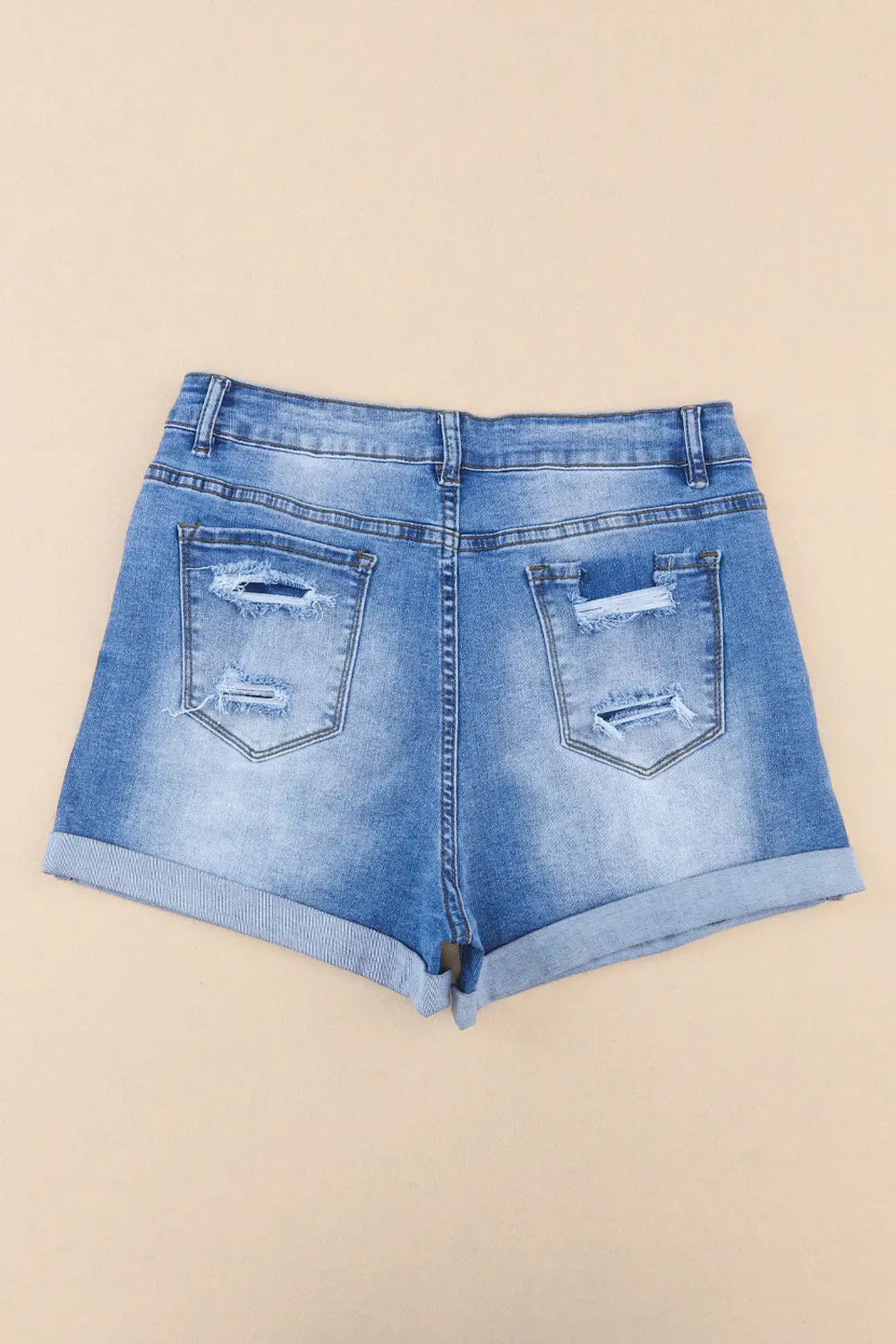 Sky blue vintage distressed high waist pocket denim shorts