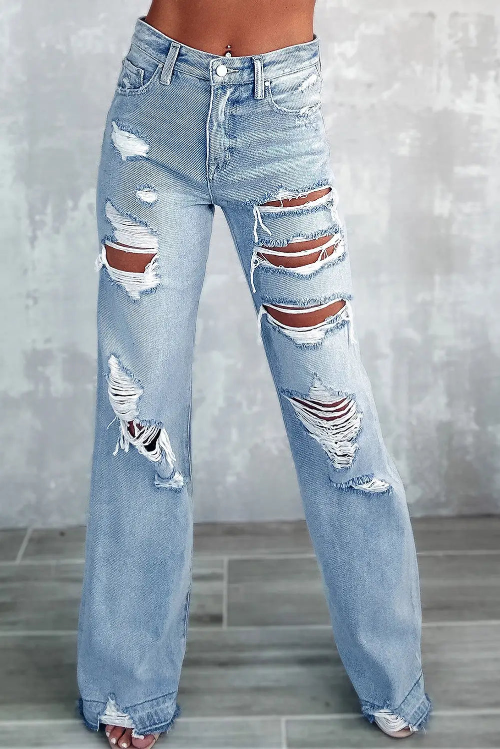 Sky blue vintage distressed ripped wide leg jeans - 6