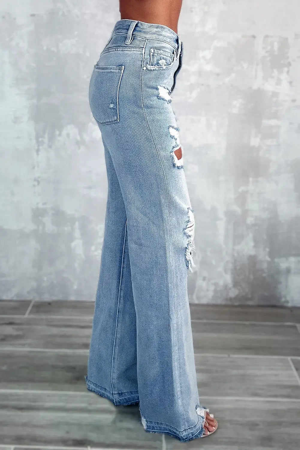 Sky blue vintage distressed ripped wide leg jeans - bottoms