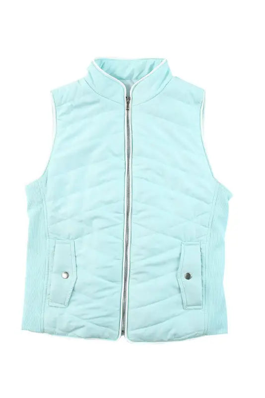 Sky blue zip-up side pockets puffer vest