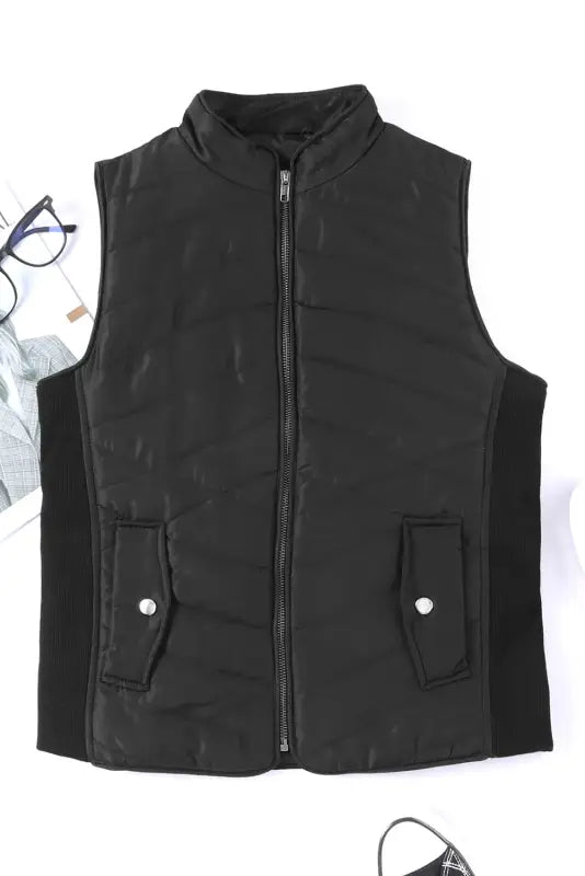 Sky blue zip-up side pockets puffer vest