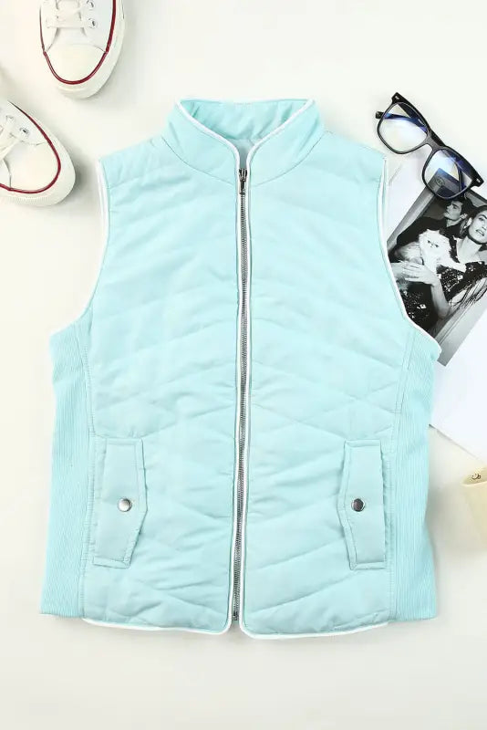 Sky blue zip-up side pockets puffer vest