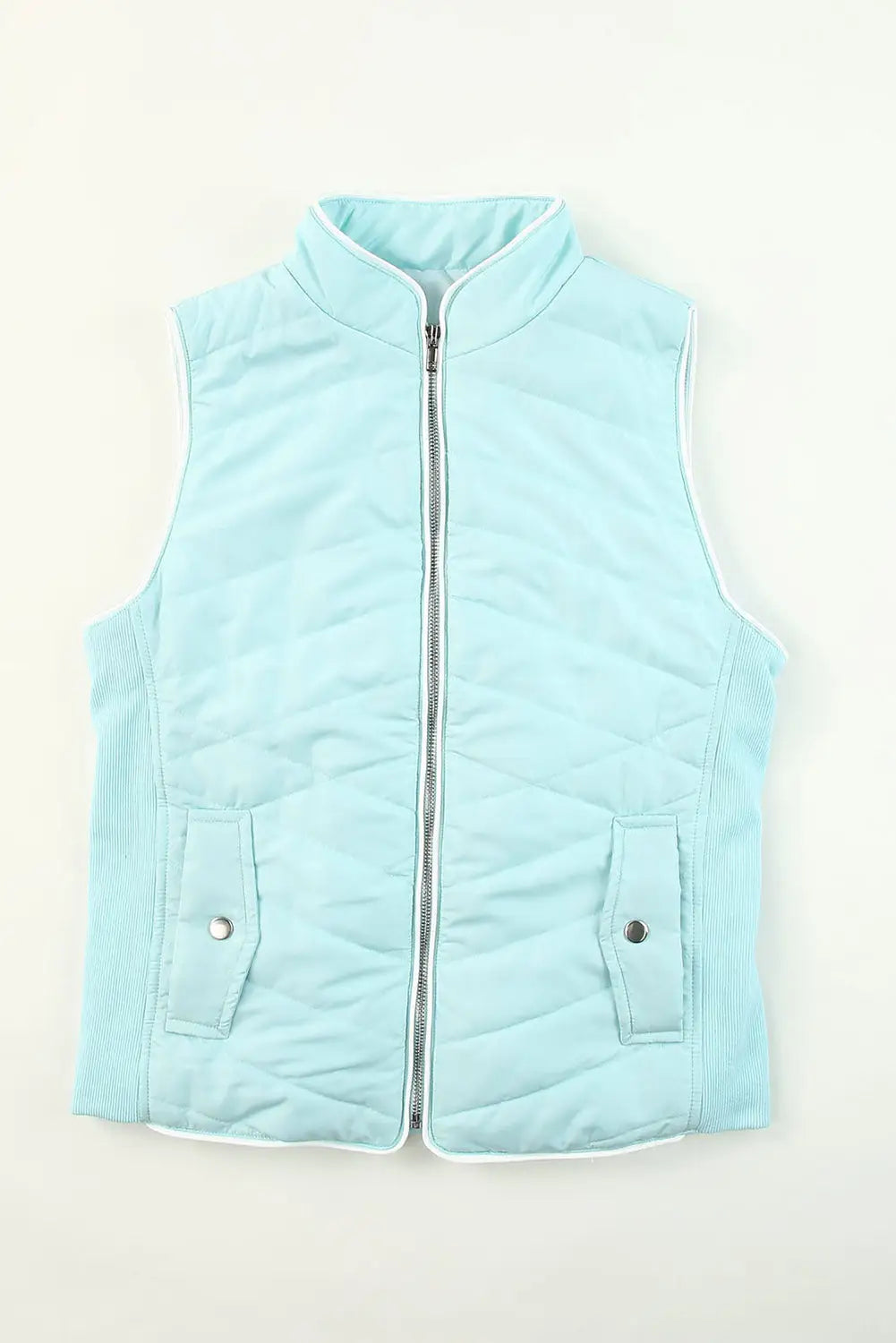 Sky blue zip-up side pockets puffer vest