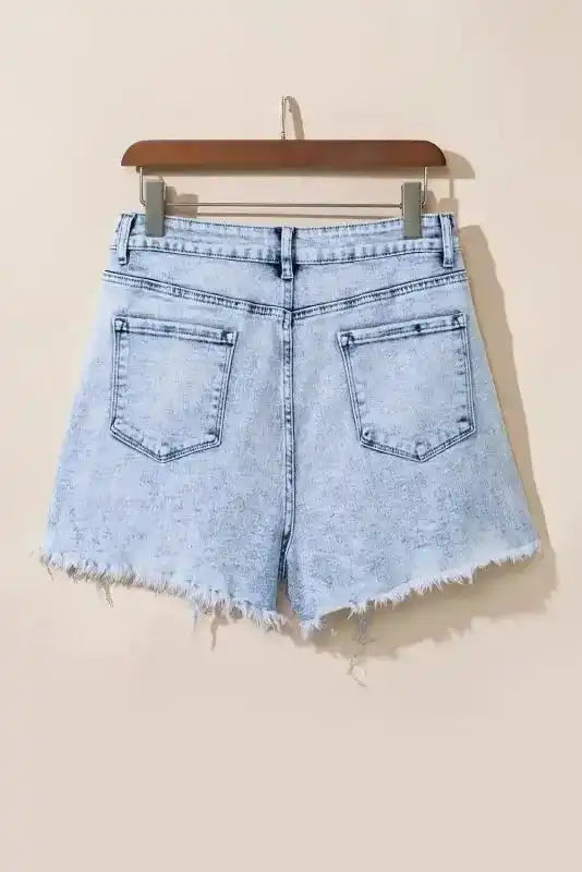 Skyline Fray Crossed Denim Shorts - Fashionfitz