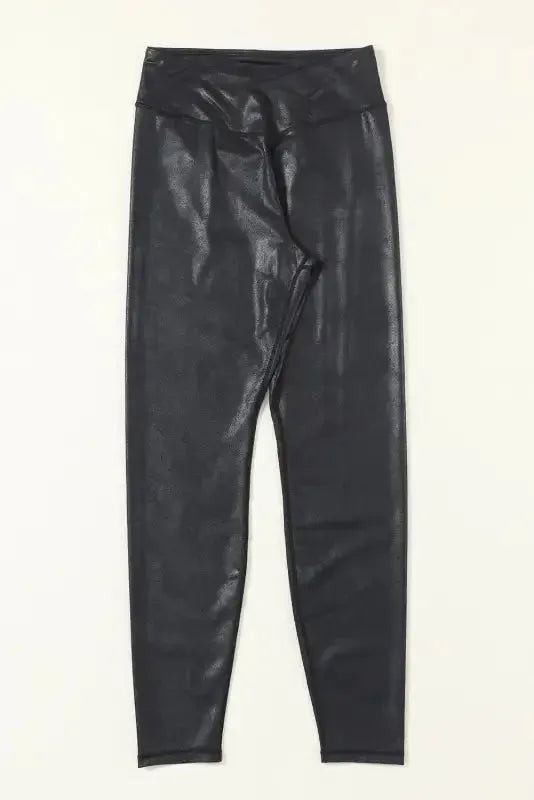 Sleek Leather Leggings - Crossed Dip Waist - Fashionfitz