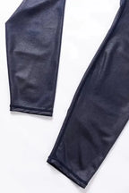 Sleek Leather Leggings - Crossed Dip Waist - Fashionfitz