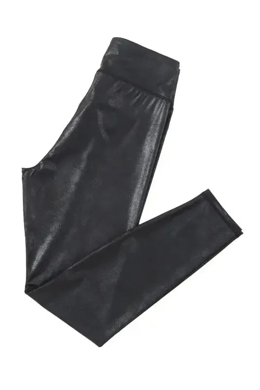 Sleek Leather Leggings - Crossed Dip Waist - Fashionfitz