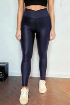 Sleek Leather Leggings - Crossed Dip Waist - Fashionfitz