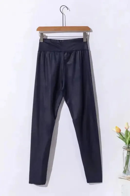 Sleek Leather Leggings - Crossed Dip Waist - Fashionfitz