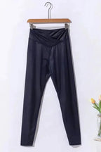 Sleek Leather Leggings - Crossed Dip Waist - Fashionfitz