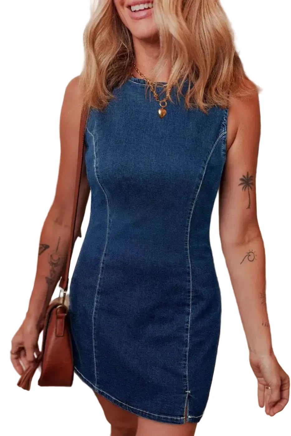 Mini Dresses Dirty blue / S / 72%Cotton+26%Polyester+2%Elastane Fashionfitz Sleek Mini Denim Dress for Stylish Looks