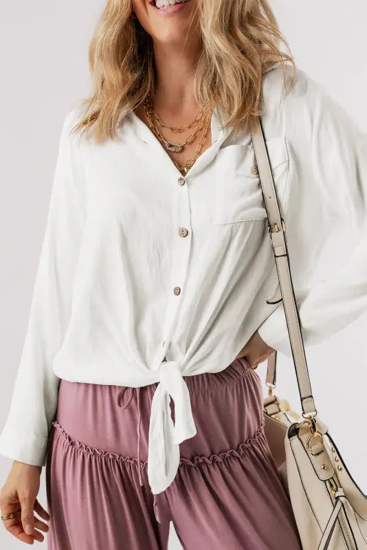 Sleeve-up chic white blouse - blouses