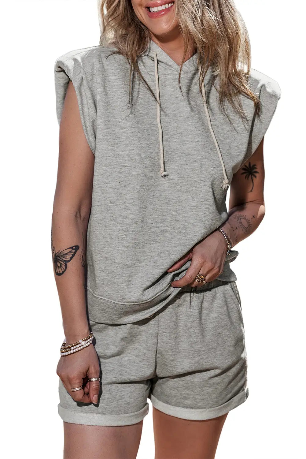 Sleeveless hoodie and shorts set - two piece sets