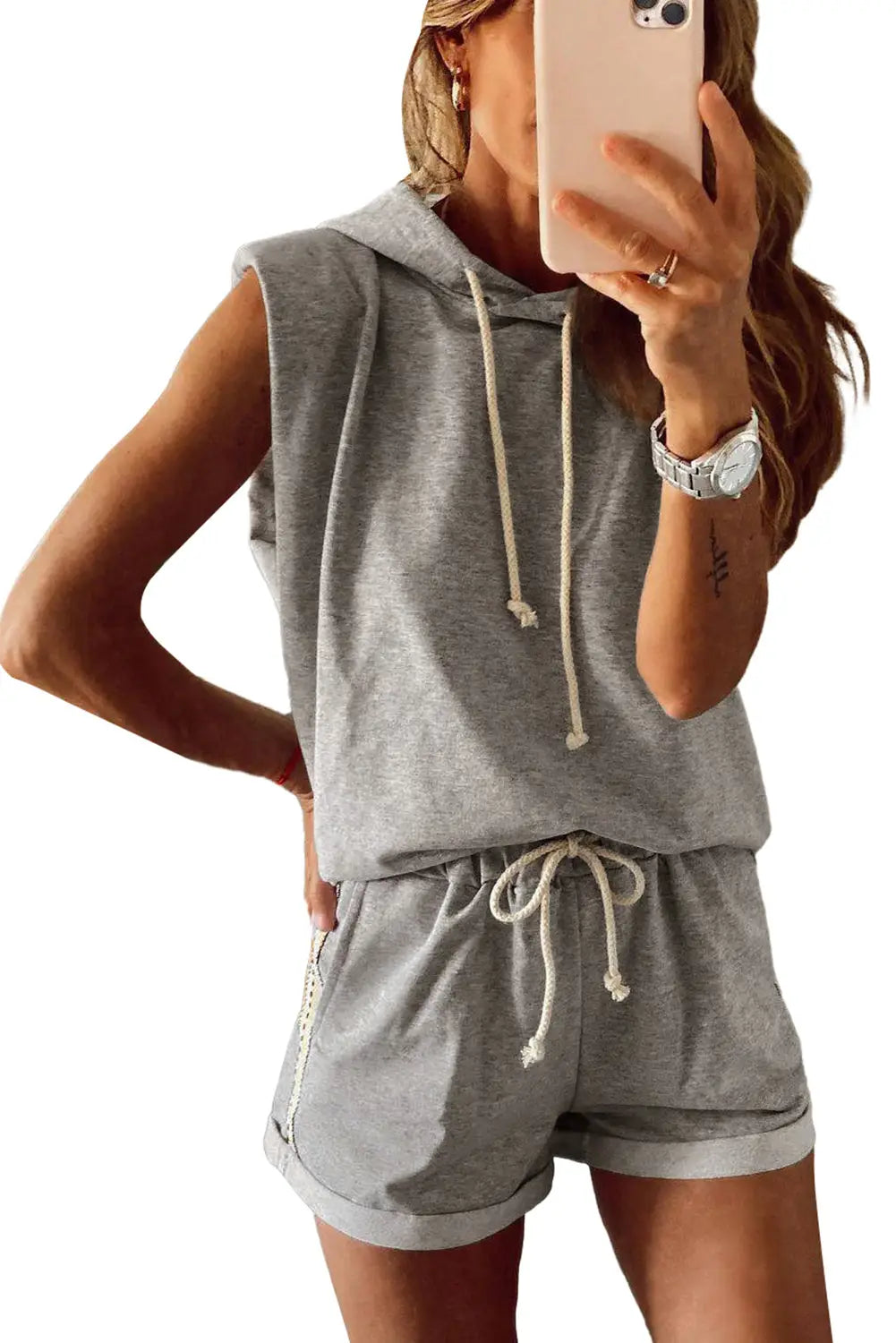 Sleeveless hoodie and shorts set - two piece sets