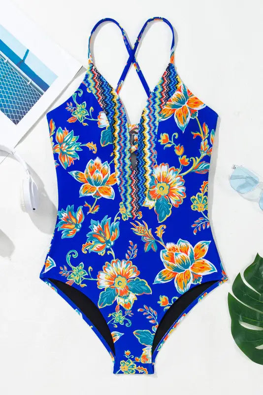 Slim & sculpt blue floral backless swimsuit sizes