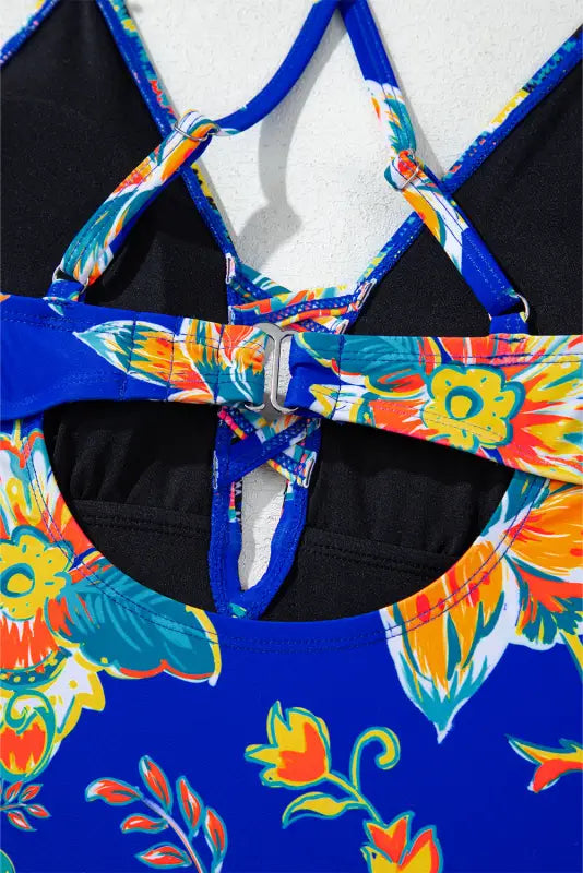 Slim & sculpt blue floral backless swimsuit sizes