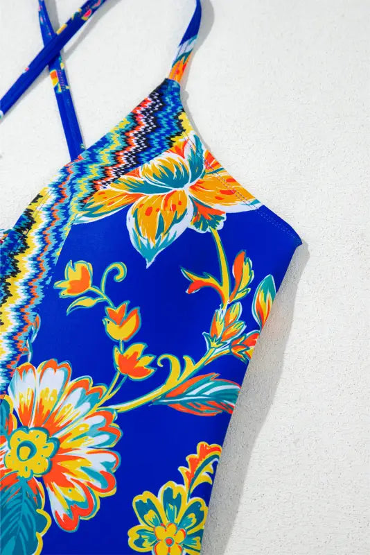 Slim & sculpt blue floral backless swimsuit sizes