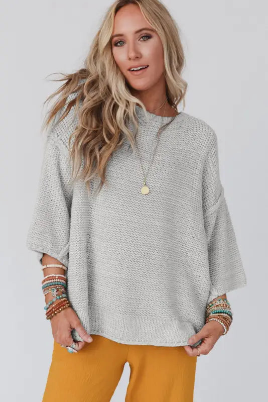 Brown slouchy textured knit loose sweater - sweaters & cardigans