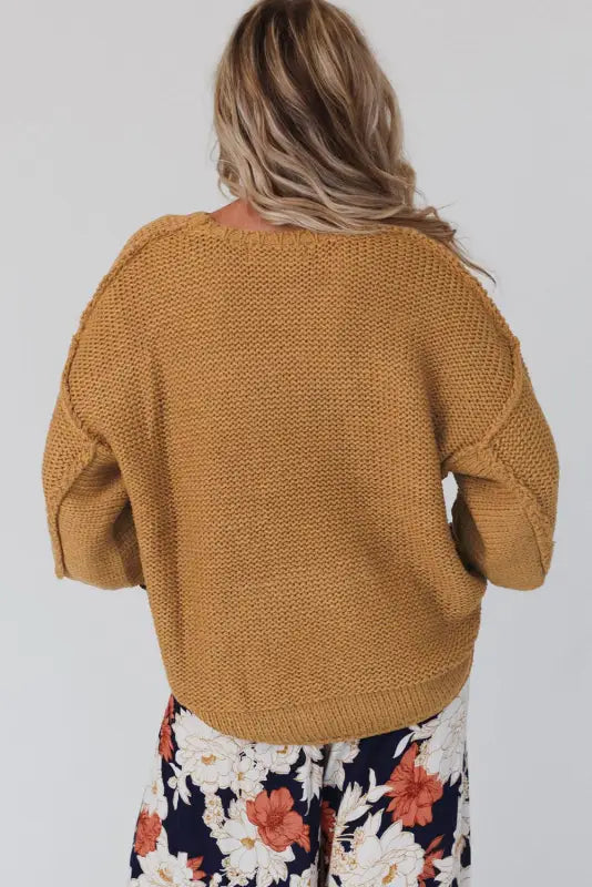 Brown slouchy textured knit loose sweater - sweaters & cardigans