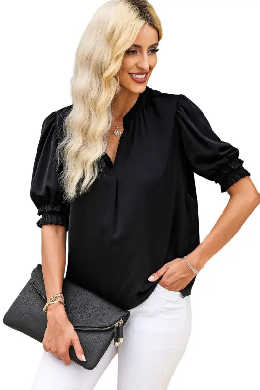 Smock sleeve v-neck blouse - blouses