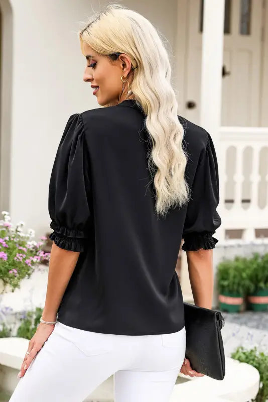 Smock sleeve v-neck blouse - blouses