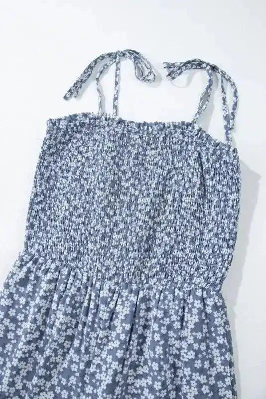 Smocked Bodice Wide Leg Floral Jumpsuit - Fashionfitz