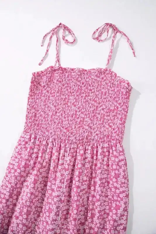 Smocked Bodice Wide Leg Floral Jumpsuit - Fashionfitz