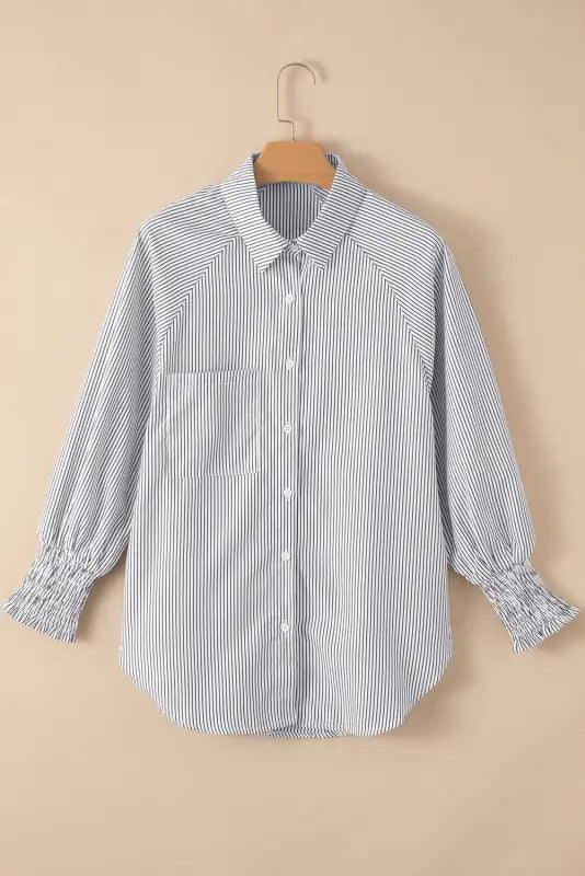 Smocked cuff striped boyfriend shirt | new arrivals | fashionfitz