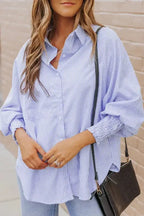 Smocked Cuff Striped Boyfriend Shirt - Fashionfitz