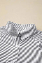Smocked Cuff Striped Boyfriend Shirt - Fashionfitz