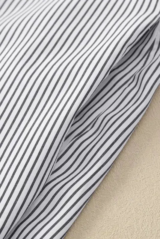 Smocked Cuff Striped Boyfriend Shirt - Fashionfitz