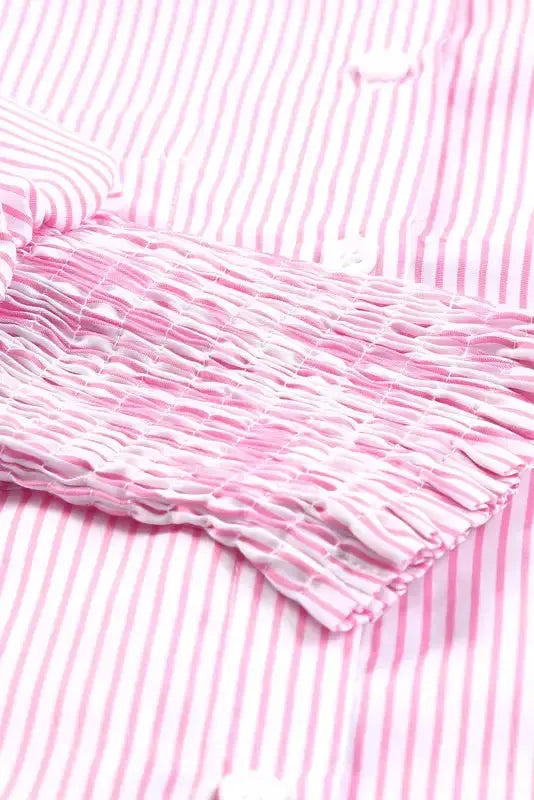 Smocked Cuff Striped Boyfriend Shirt - Fashionfitz