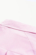 Smocked Cuff Striped Boyfriend Shirt - Fashionfitz