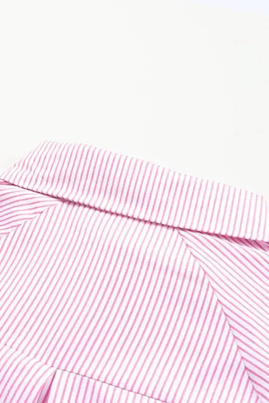 Smocked Cuff Striped Boyfriend Shirt - Fashionfitz