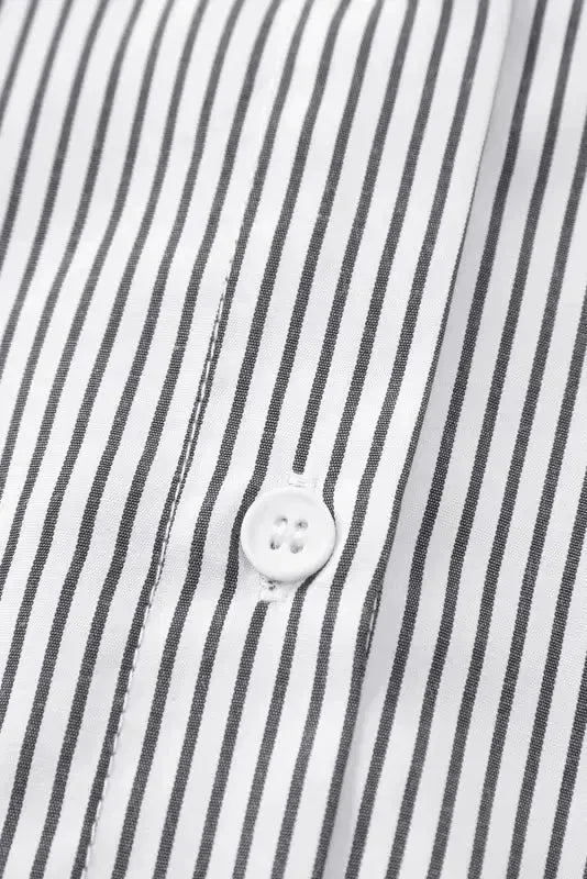 Smocked Cuff Striped Boyfriend Shirt - Fashionfitz