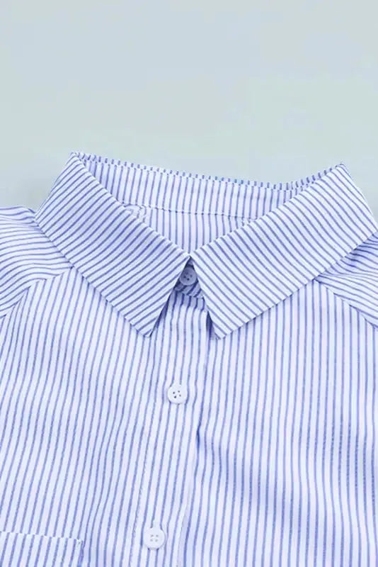 Smocked Cuff Striped Boyfriend Shirt - Fashionfitz