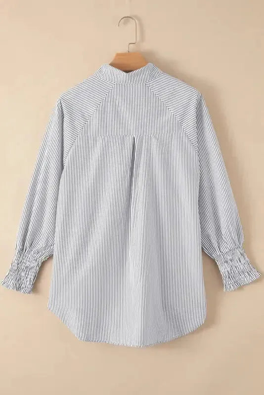 Smocked Cuff Striped Boyfriend Shirt - Fashionfitz