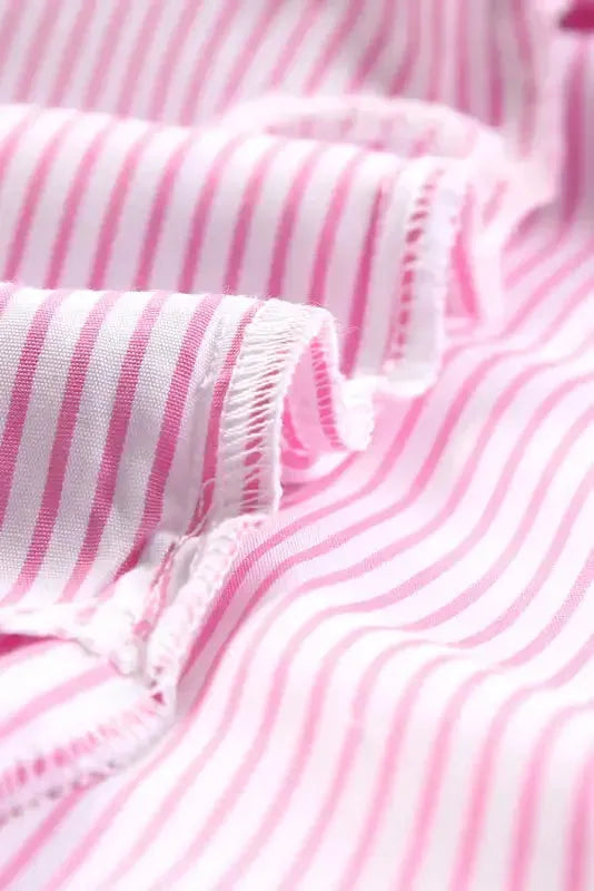 Smocked Cuff Striped Boyfriend Shirt - Fashionfitz