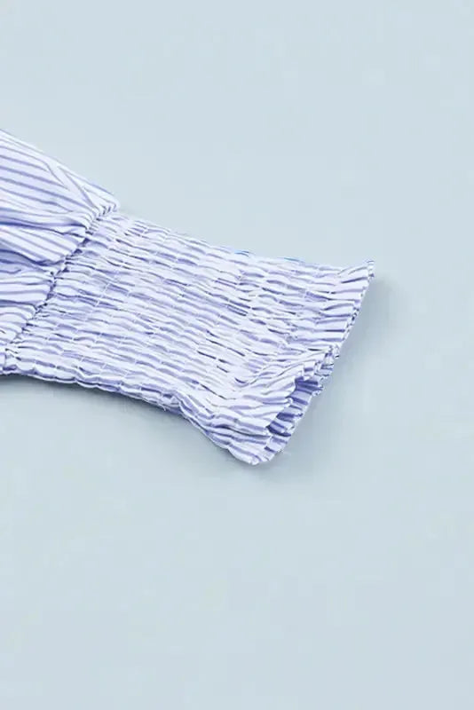 Smocked Cuff Striped Boyfriend Shirt - Fashionfitz