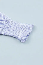 Smocked Cuff Striped Boyfriend Shirt - Fashionfitz