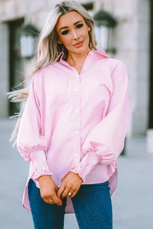 Smocked cuff striped boyfriend shirt | new arrivals | fashionfitz